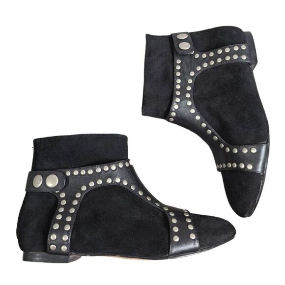 Madison Harding Leather wrap studded harness suede booties womens 7.5 - Picture 1 of 8